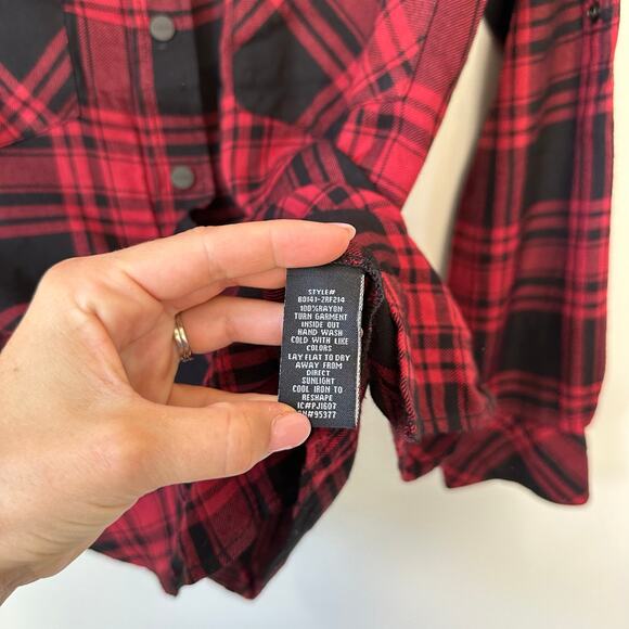 Sanctuary Plaid Snap Front Long Sleeve Shirt Red Black S - Picture 9 of 9